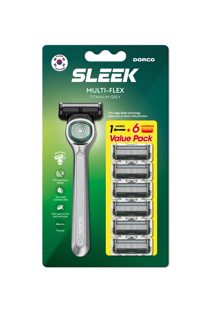 DORCO Dorco Razor Sleek 6 Multiflex - 1 Handle + 6 Cartridges - Image 1
