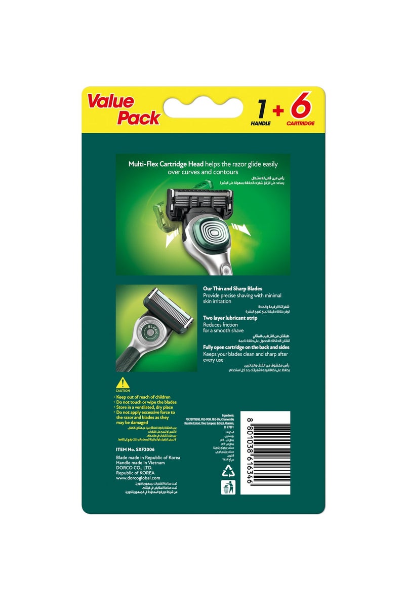 Dorco Razor Sleek 6 Multiflex - 1 Handle + 6 Cartridges - Image 2
