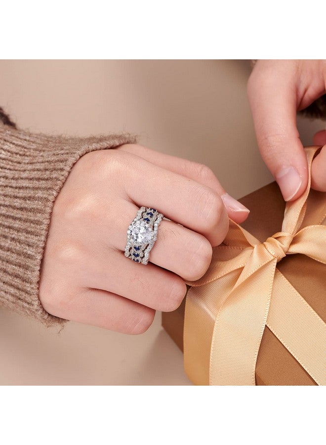 Newshe Jewellery طقم خاتم خطوبة وزفاف Aaaaa Cz 925 فضة استرلينية 3 قطع 3.0 قيراط شكل كمثرى حجر كريم أبيض أزرق مقاس 9 - Image 3