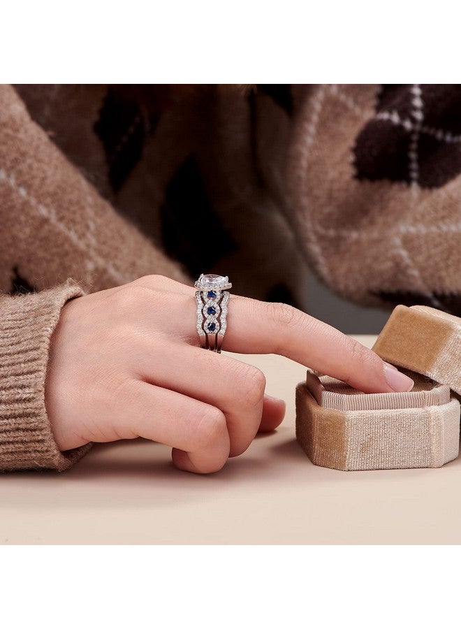 Newshe Jewellery طقم خاتم خطوبة وزفاف Aaaaa Cz 925 فضة استرلينية 3 قطع 3.0 قيراط شكل كمثرى حجر كريم أبيض أزرق مقاس 9 - Image 4