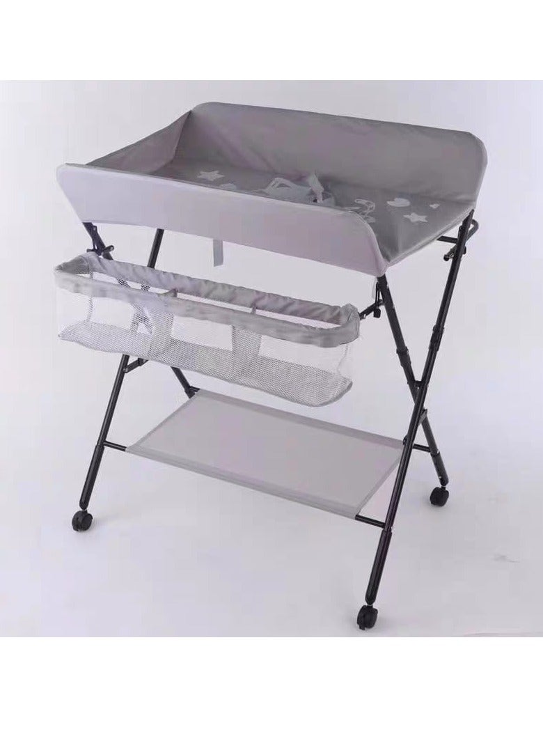 بيج طاولة تغيير حفاضات الأطفال قابلة للتعديل بثلاثة مستويات ارتفاع - إطار فولاذي متين وقماش أكسفورد مقاوم للماء للاستحمام/محطة التدليك - Image 1