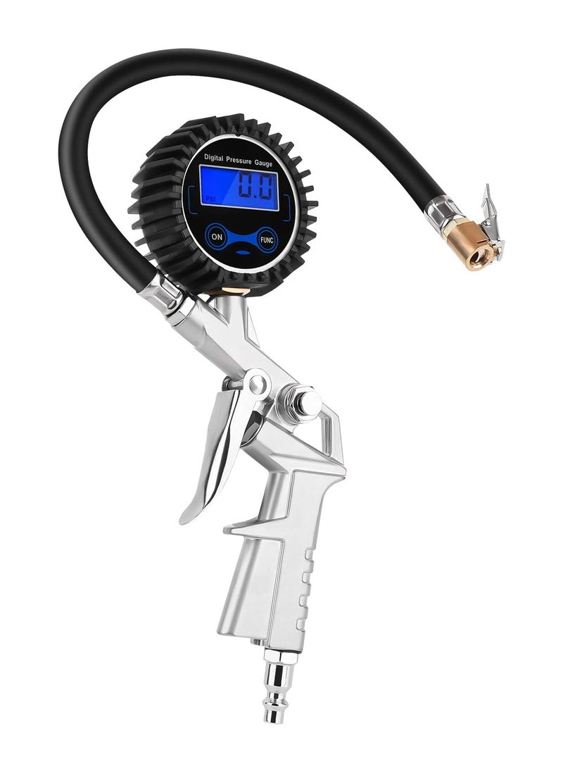 SYOSI - Digital Tire Pressure Gauge with Inflator, 0-150 PSI, Precision Air Chuck, 0.1 Display Resolution, Compatible with Air Compressor for Wheel Inflation - Image 1