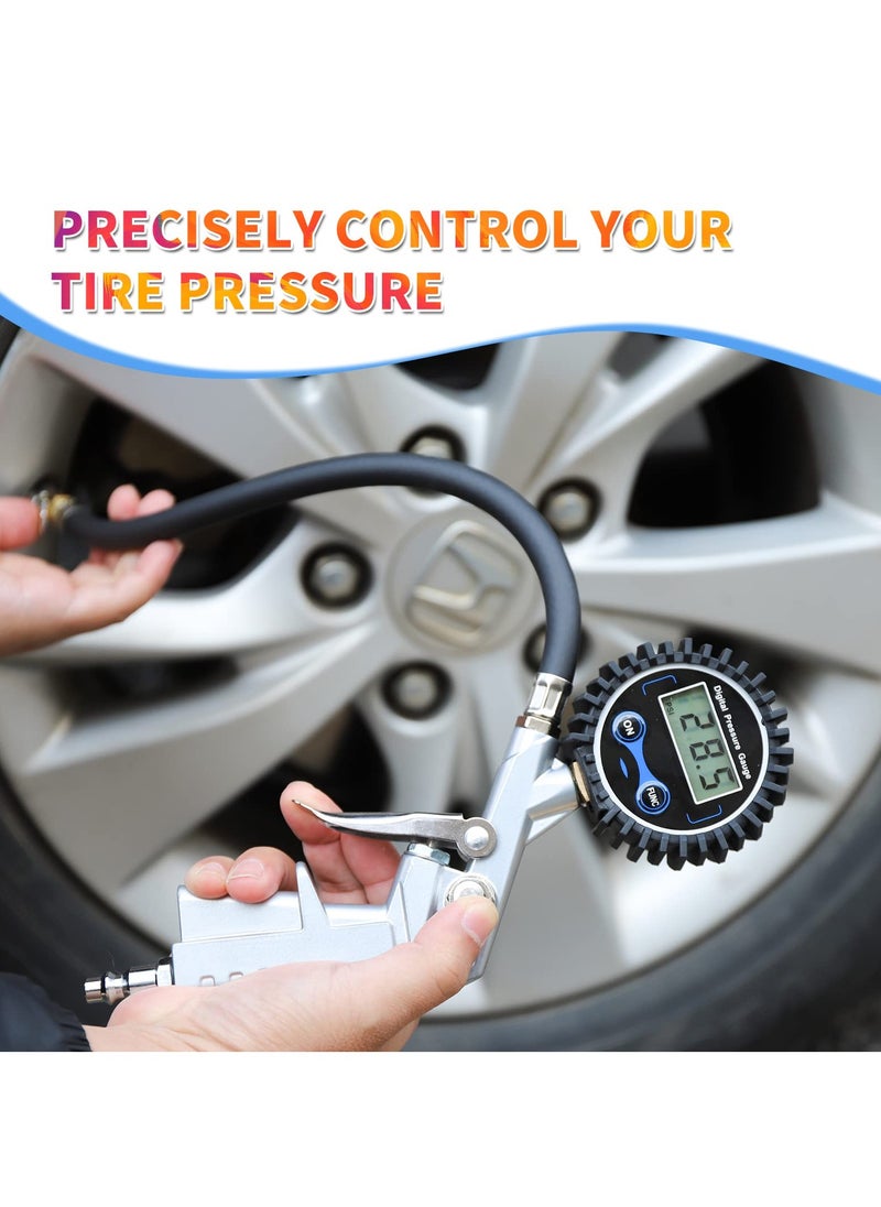 SYOSI - Digital Tire Pressure Gauge with Inflator, 0-150 PSI, Precision Air Chuck, 0.1 Display Resolution, Compatible with Air Compressor for Wheel Inflation - Image 1