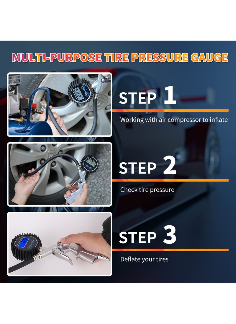 SYOSI - Digital Tire Pressure Gauge with Inflator, 0-150 PSI, Precision Air Chuck, 0.1 Display Resolution, Compatible with Air Compressor for Wheel Inflation - Image 1