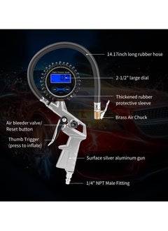 SYOSI Digital Tire Pressure Gauge with Inflator, 0-150 PSI, Precision Air Chuck, 0.1 Display Resolution, Compatible with Air Compressor for Wheel Inflation  - Image 2