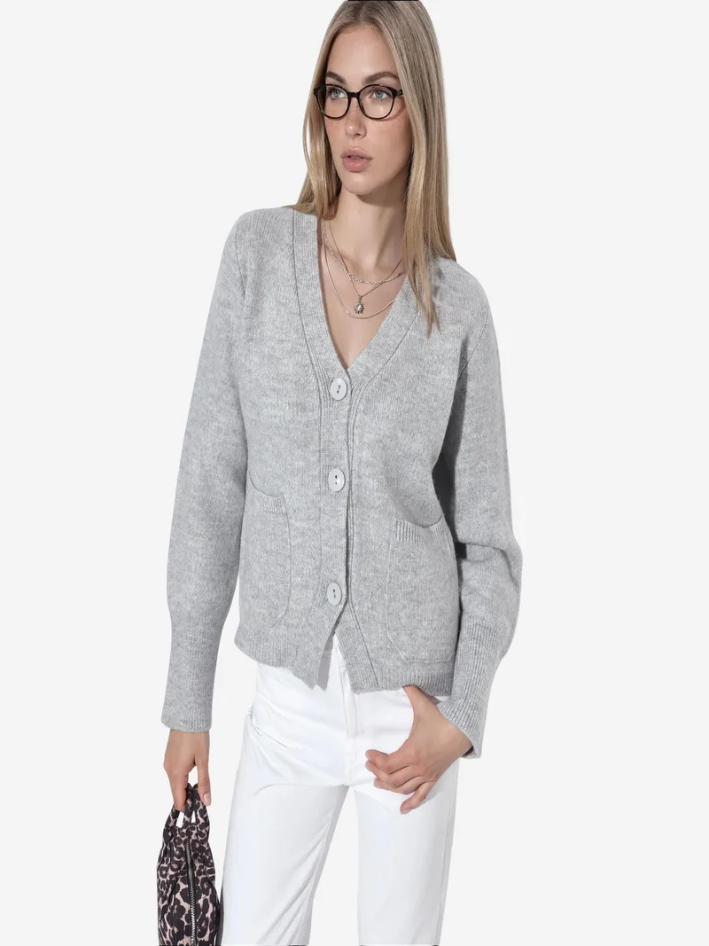 فيورنا VIORNA Women's Ribbed V-neck Button Cardigan