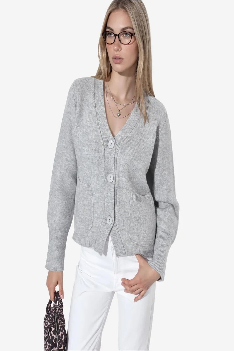 Viorna VIORNA Women's Ribbed V-neck Button Cardigan