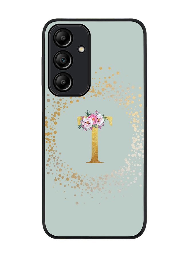 Stylizedd Rugged Black Edge Case for Samsung Galaxy A55, Slim fit Case Cover- Custom Monogram Initial Letter Floral Pattern Alphabet - T  (Light Grey) - Image 1