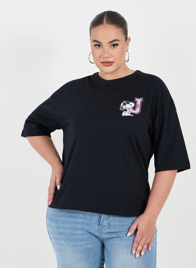 Styli Plus Size Peanuts Cool Blooded Graphic Dropped Shoulder T-Shirt - Image 1