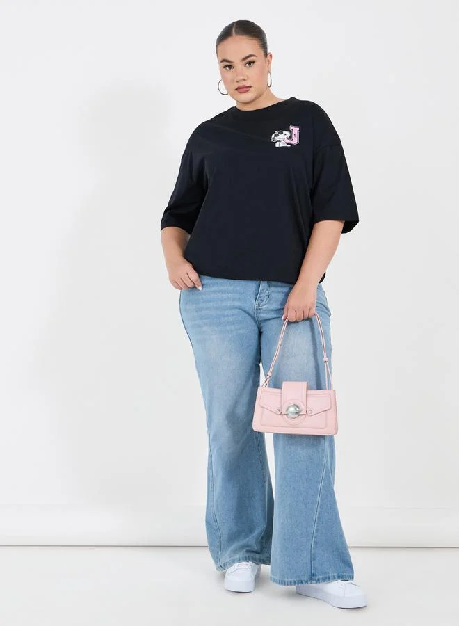 Styli Plus Size Peanuts Cool Blooded Graphic Dropped Shoulder T-Shirt