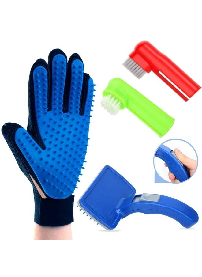 Sage Square Dog Grooming Kit - Dog Plastic Slicker Brush With Press Key For Puppies And Dogs + Dog Toothbrush + Pet Gentle Deshedding Brush Glove For Dog, Puppy, Cat - 3 In 1 Dog Combo  - Image 1