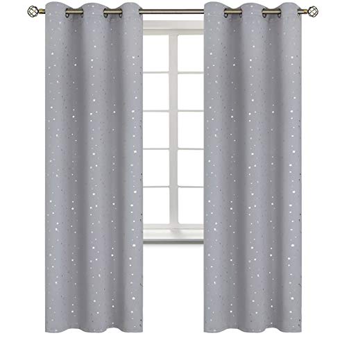 BGment Light Grey Star Blackout Curtains for Kids Bedroom  Grommet Thermal Insulated Room Darkening Printed Curtains for Living Room Set of 2 Panels 42 x 84 Inch Light Grey