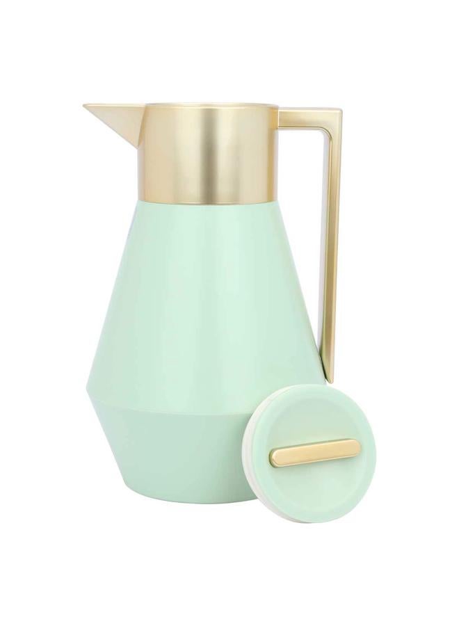 Everest Plastic Thermos 1 Liter Gold Handle Light Green - Image 2