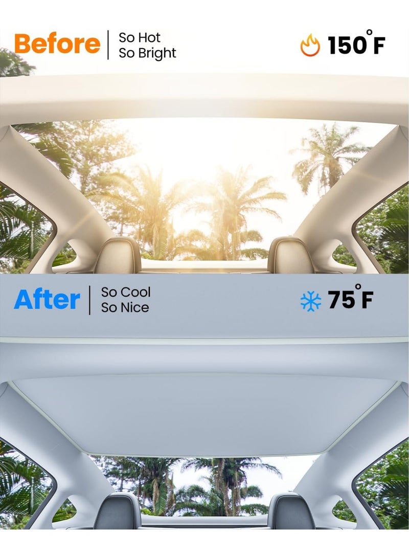 2025 Upgraded Tesla Model 3 Sunshade Roof [No-Sagging, No Gaps] Tesla 3 Accessories Heat Insulation Glass Sunroof Cover for Model 3 2025 2PCS, Interior Grey - Image 4