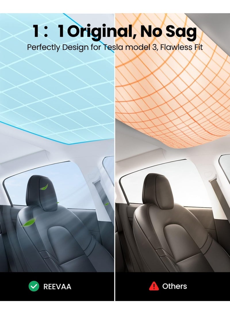 2025 Upgraded Tesla Model 3 Sunshade Roof [No-Sagging, No Gaps] Tesla 3 Accessories Heat Insulation Glass Sunroof Cover for Model 3 2025 2PCS, Interior Grey - Image 5