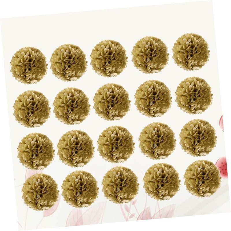 كرات زهور منديل ورقية ذهبية بوم بوم 20 قطعة طقم ديكور معلق لحفلات أعياد الميلاد والزفاف - Image 4
