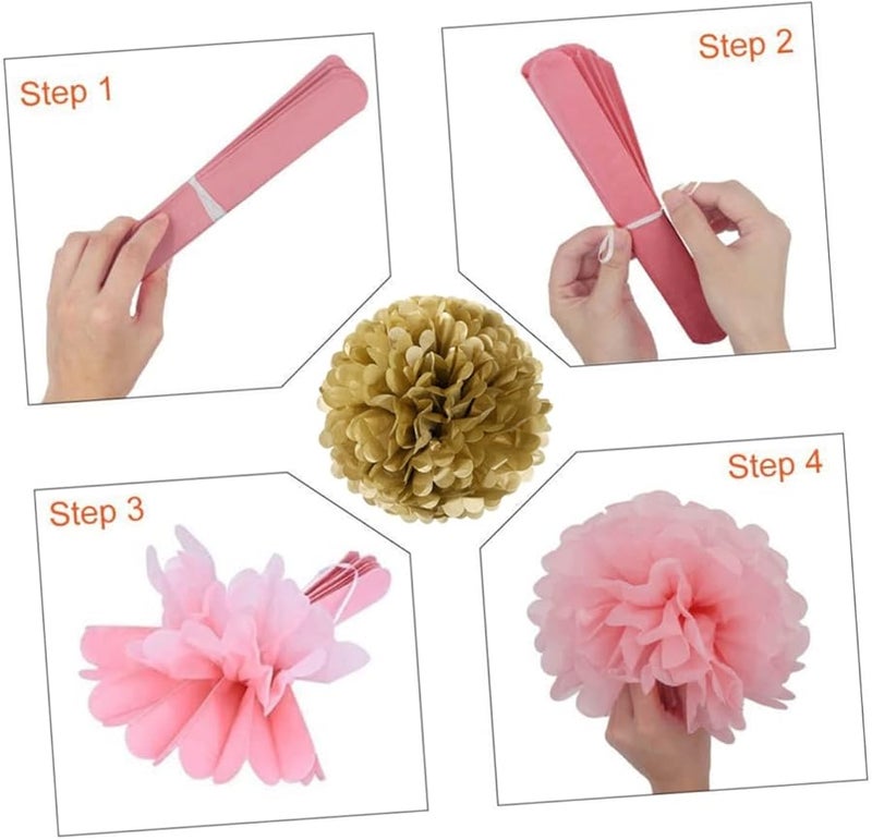 كرات زهور منديل ورقية ذهبية بوم بوم 20 قطعة طقم ديكور معلق لحفلات أعياد الميلاد والزفاف - Image 3