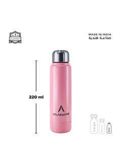 Atlasware Water Bottle with a Capacity of 220 ml, Stainless Steel Water Bottle that keeps Cold for 30 Hours and Keeps Heat for 8 Hours, Pink  - Image 2