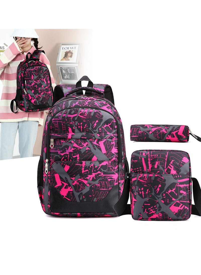 VUCATIN 3-Piece Backpack Kids School Backpack Teenagers School Bag Large Capacity Backpack Waterproof Backpack 3-in-1 School Bag Shoulder Bag and Pencil Case - Image 1