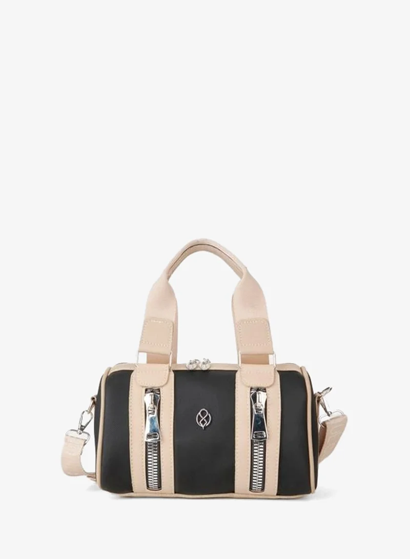 Women's Black Vizon Lily Cylindrical Zipper Closure Column Strap Hand, Arm, and Shoulder Bag.
