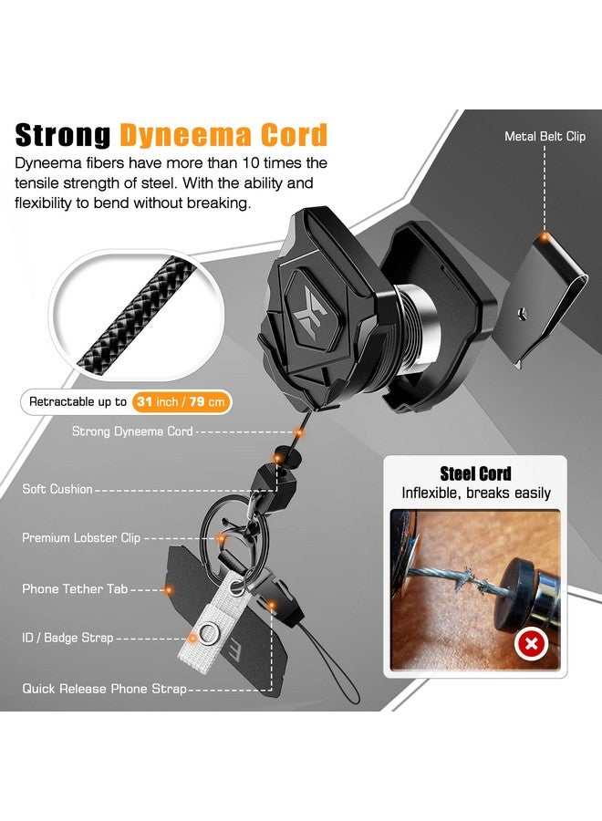 Heavy Duty Retractable Keychain With Interval Locking And Belt Clip Retractable Badge Reel Retractable Id Badge Holder With 31 Strong Dyneema Cord Key Ring Badge Clip And Phone Tethers