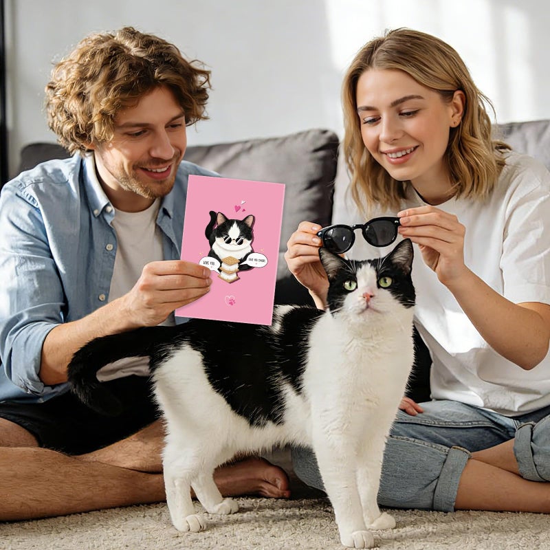 FLYAB Funny Valentine's Day Card - Cute Love You S'more Pun Valentines Cards with Envelope Tuxedo Cat Wedding Anniversary Birthday Gift for Her Him Cat Lovers (5.5x8 inch - Image 2