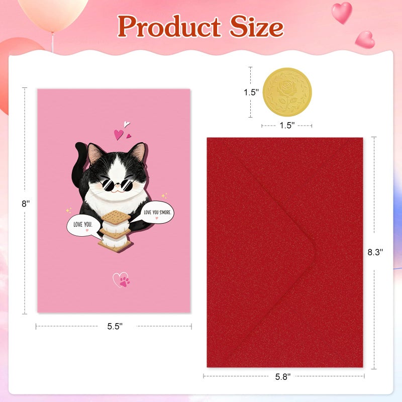 FLYAB Funny Valentine's Day Card - Cute Love You S'more Pun Valentines Cards with Envelope Tuxedo Cat Wedding Anniversary Birthday Gift for Her Him Cat Lovers (5.5x8 inch - Image 4