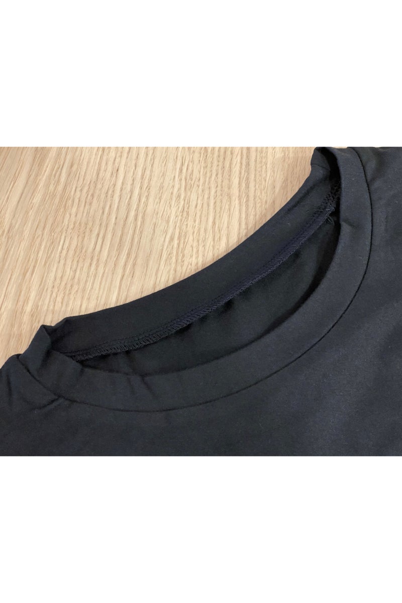 SOLOBUY Pyjamas Set Jersy Women's Long-Sleeved, Elastic Waist, Collar Round, Pants, Color Black - Image 3