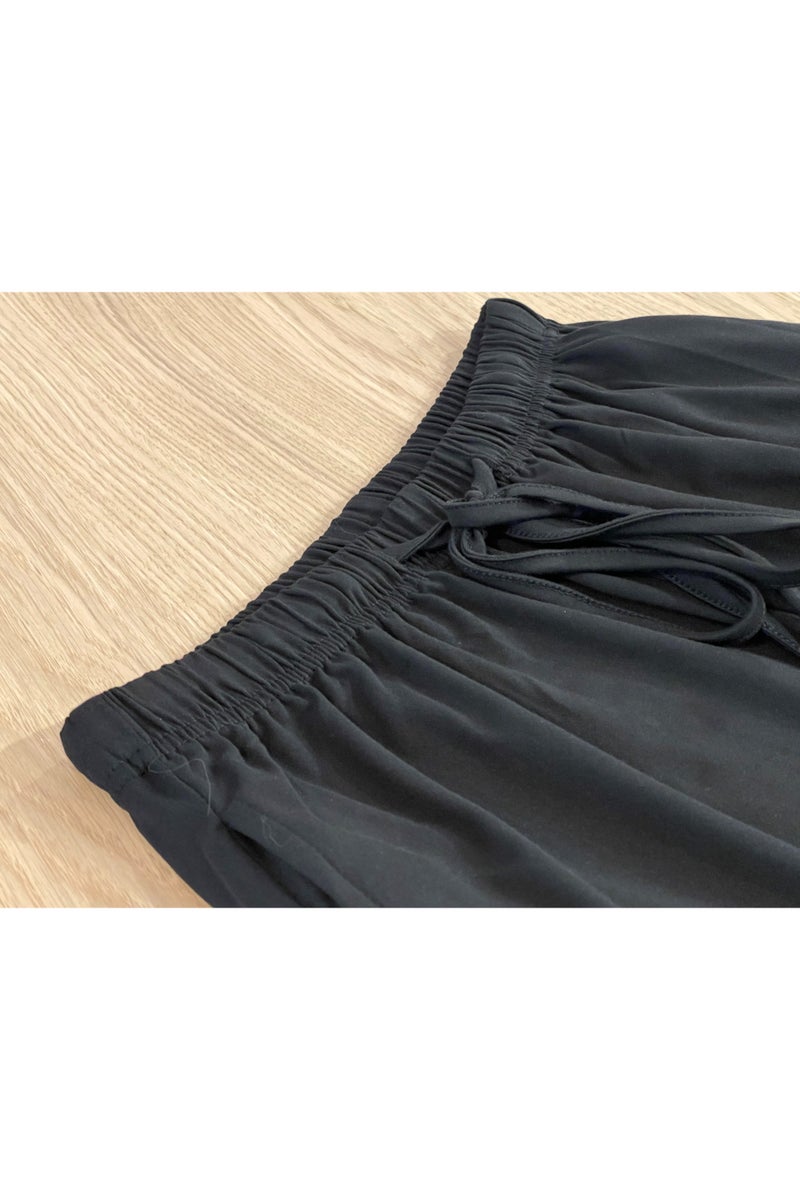 SOLOBUY Pyjamas Set Jersy Women's Long-Sleeved, Elastic Waist, Collar Round, Pants, Color Black - Image 4