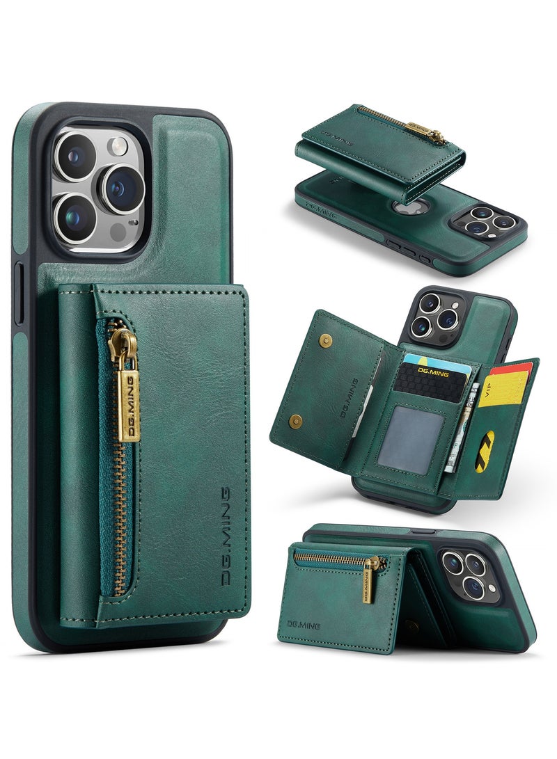ديجمينغ كيس مي جراب جلد مع محفظة مغناطيسية متوافق مع هاتف ايفون 15 برو - اخضر - Image 1