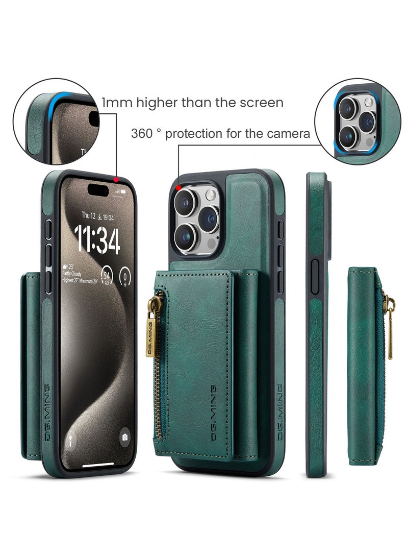 ديجمينغ كيس مي جراب جلد مع محفظة مغناطيسية متوافق مع هاتف ايفون 15 برو - اخضر - Image 2
