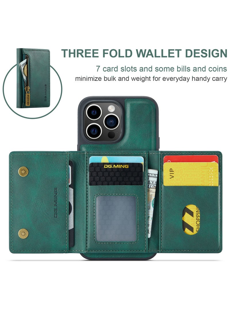 ديجمينغ كيس مي جراب جلد مع محفظة مغناطيسية متوافق مع هاتف ايفون 15 برو - اخضر - Image 3