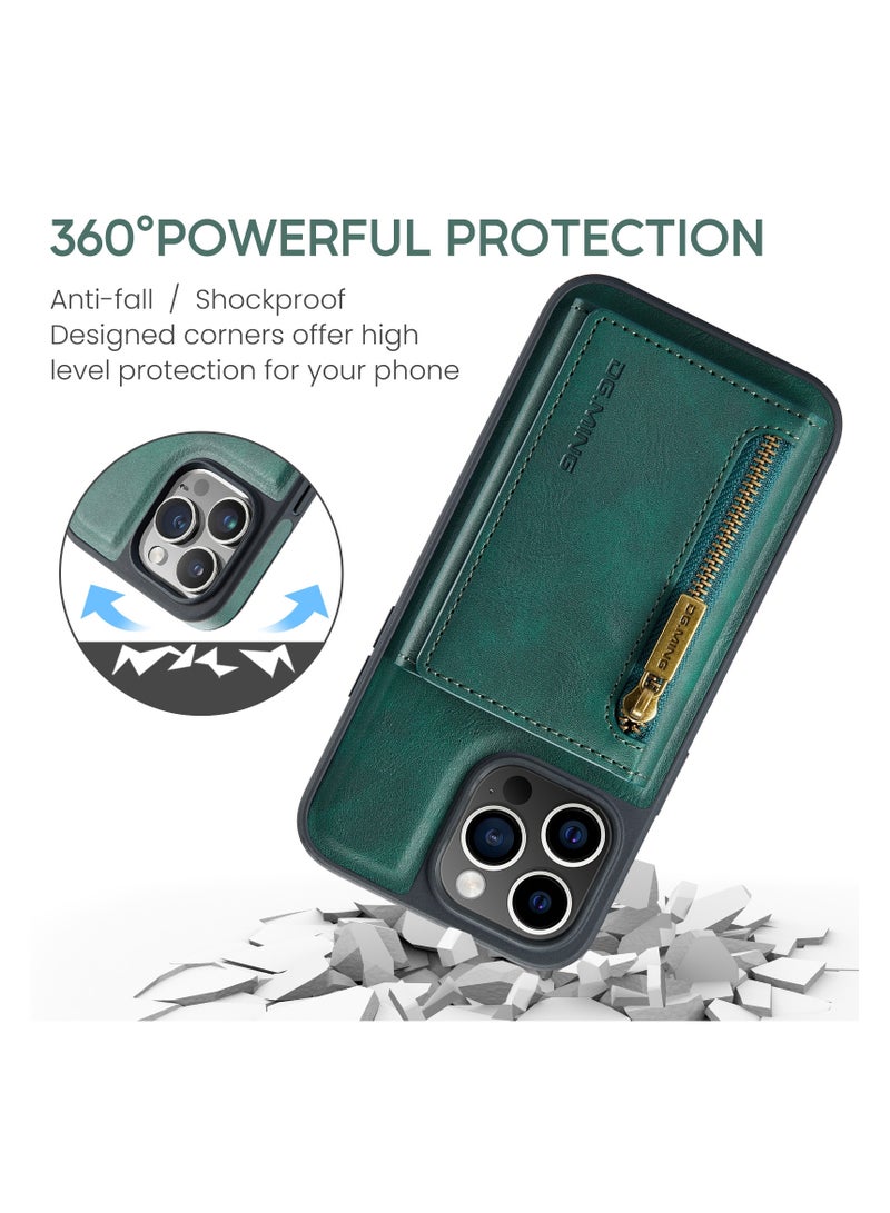 ديجمينغ كيس مي جراب جلد مع محفظة مغناطيسية متوافق مع هاتف ايفون 15 برو - اخضر - Image 5