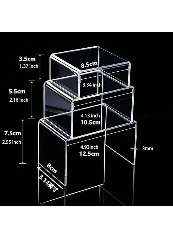 erorex Display Risers Acrylic Clear Rectangular Stands Collectibles Display Shelf For Decor Cake Display Shelves Display Stand For Organize And Decoration 3Pcs  - Image 2