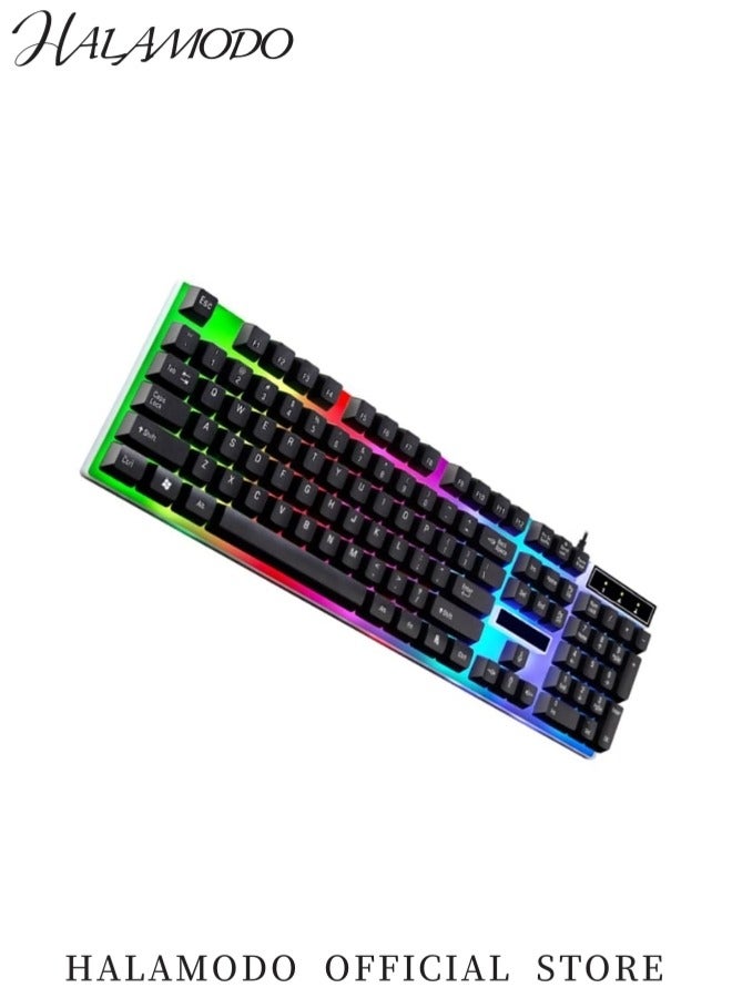 هالامودو مجموعة لوحة مفاتيح الكمبيوتر مع فأرة الكمبيوتر بواجهة USB مضيئة بألوان قزحية LED ميكانيكية للألعاب لوحة مفاتيح مدمجة مريحة مضادة للظواهر الشبحية - Image 2