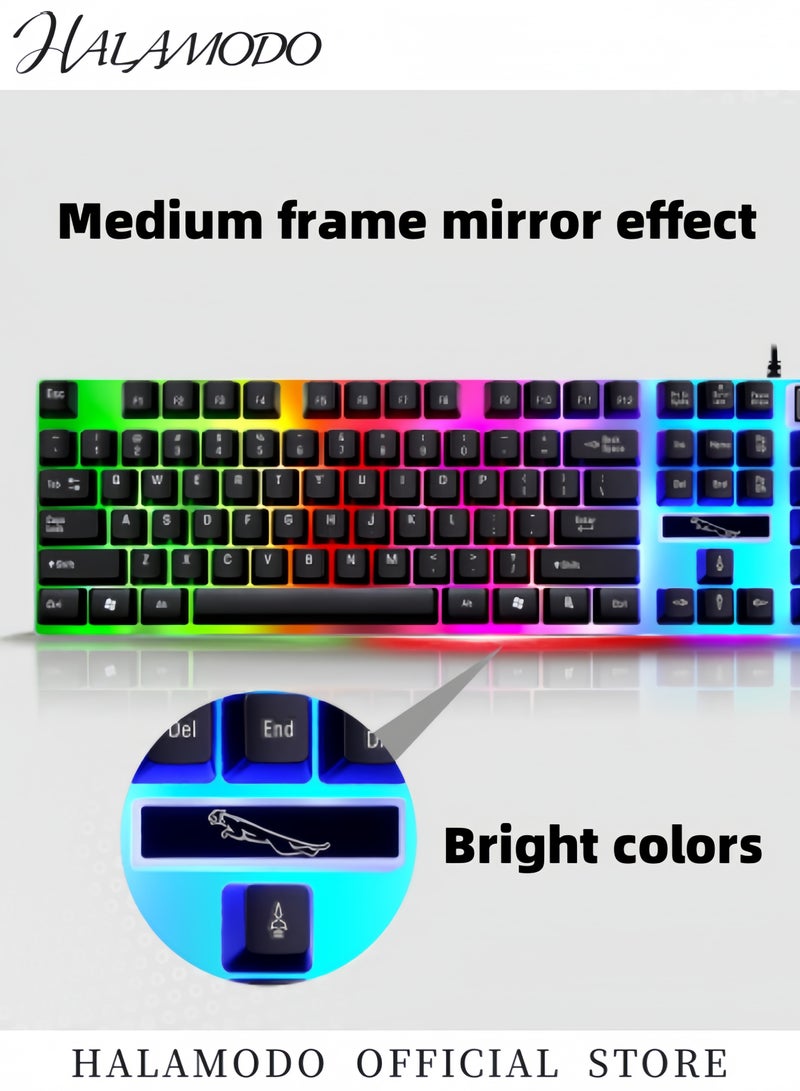 هالامودو مجموعة لوحة مفاتيح الكمبيوتر مع فأرة الكمبيوتر بواجهة USB مضيئة بألوان قزحية LED ميكانيكية للألعاب لوحة مفاتيح مدمجة مريحة مضادة للظواهر الشبحية - Image 3