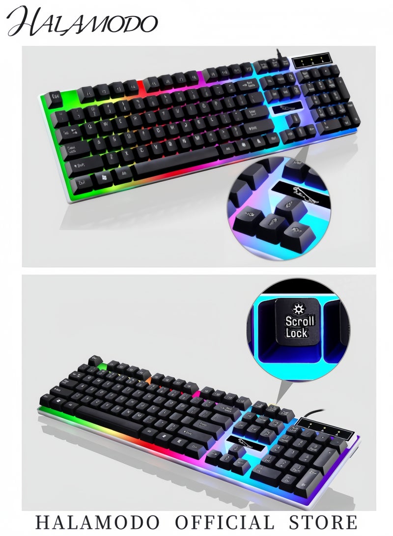 هالامودو مجموعة لوحة مفاتيح الكمبيوتر مع فأرة الكمبيوتر بواجهة USB مضيئة بألوان قزحية LED ميكانيكية للألعاب لوحة مفاتيح مدمجة مريحة مضادة للظواهر الشبحية - Image 4