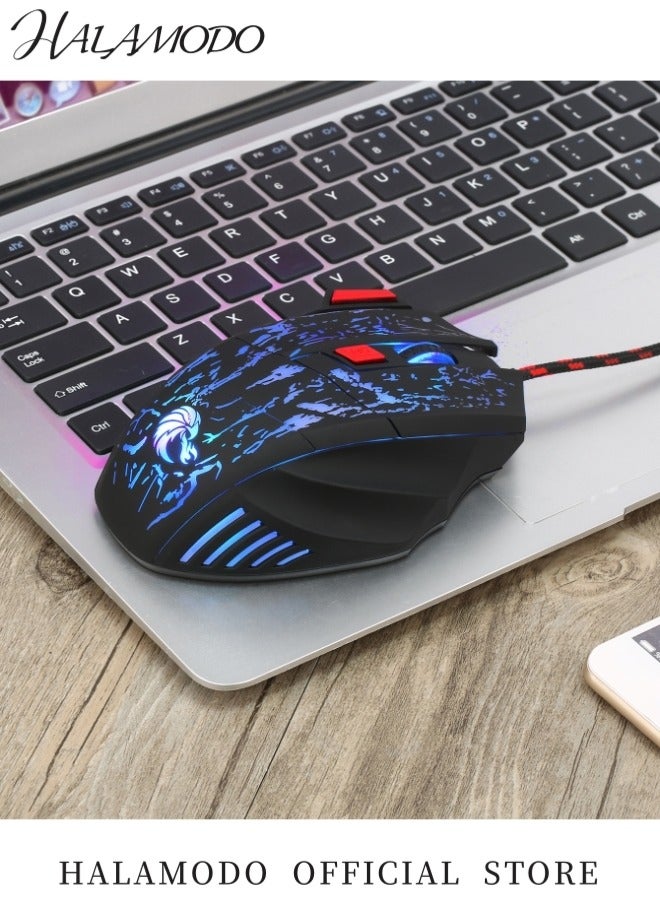 هالامودو مجموعة لوحة مفاتيح الكمبيوتر مع فأرة الكمبيوتر بواجهة USB مضيئة بألوان قزحية LED ميكانيكية للألعاب لوحة مفاتيح مدمجة مريحة مضادة للظواهر الشبحية - Image 5