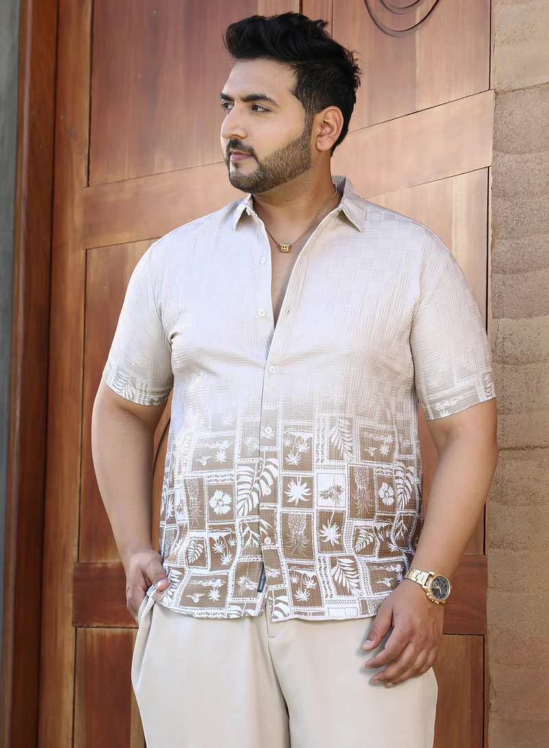 انستافاب بلس قميص رجالي مقاس كبير بلون بيج استوائي متدرج