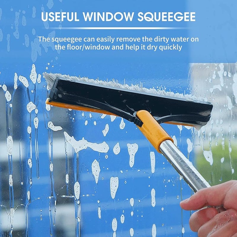 NovalLife 2 In 1 Floor Scrub Brush with Window Squeegee 120 Degrees Rotatable Long Handle Corner Gap Cleaning Brush for Cleaning Kitchen Bathroom Bathtub Tile Glass,Quick-Dry Water & Dust Cleaner - Image 2