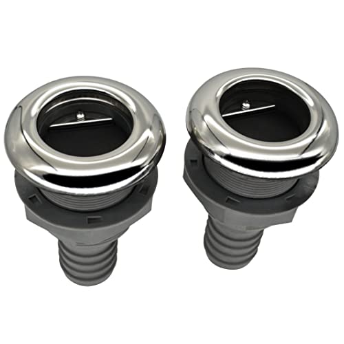 Mojiate 2Pcs Boat Plastic Thru Hull Grey Nylon Join 1 ½-Inch Scupper Valve,Top Cover 316 Stainless Steel Cover,and Equipped with A Water Baffle - Image 1