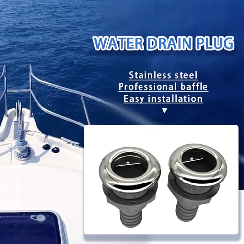 Mojiate 2Pcs Boat Plastic Thru Hull Grey Nylon Join 1 ½-Inch Scupper Valve,Top Cover 316 Stainless Steel Cover,and Equipped with A Water Baffle - Image 5