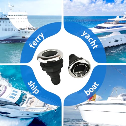 Mojiate 2Pcs Boat Plastic Thru Hull Grey Nylon Join 1 ½-Inch Scupper Valve,Top Cover 316 Stainless Steel Cover,and Equipped with A Water Baffle - Image 2