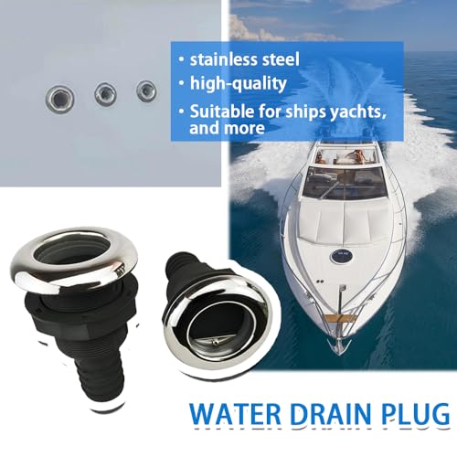 Mojiate 2Pcs Boat Plastic Thru Hull Grey Nylon Join 1 ½-Inch Scupper Valve,Top Cover 316 Stainless Steel Cover,and Equipped with A Water Baffle - Image 3