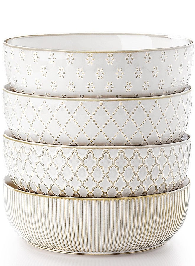 getstar Pasta Bowls, Large Salad Serving Bowls (8.2 inch/35 oz), Ceramic Bowl Plates Set of 4, Farmhouse Embossments, Microwave and Dishwasher Safe - Image 1