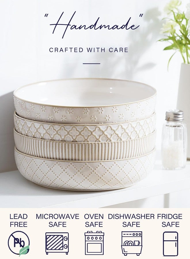 getstar Pasta Bowls, Large Salad Serving Bowls (8.2 inch/35 oz), Ceramic Bowl Plates Set of 4, Farmhouse Embossments, Microwave and Dishwasher Safe - Image 4