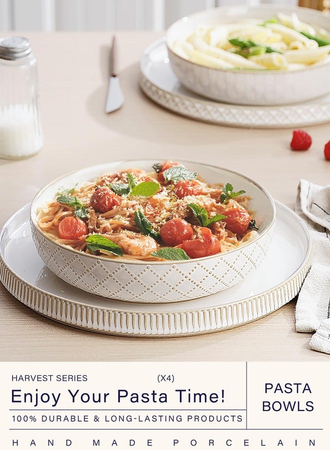 getstar Pasta Bowls, Large Salad Serving Bowls (8.2 inch/35 oz), Ceramic Bowl Plates Set of 4, Farmhouse Embossments, Microwave and Dishwasher Safe - Image 2
