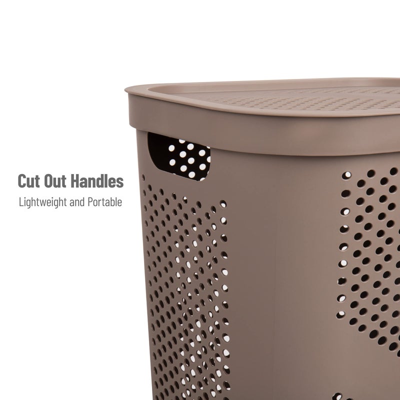 Mind Reader 60L Slim Laundry Hamper, Clothes Basket, Lid, Ventilated, Plastic, Set of 2, Tan - Image 4