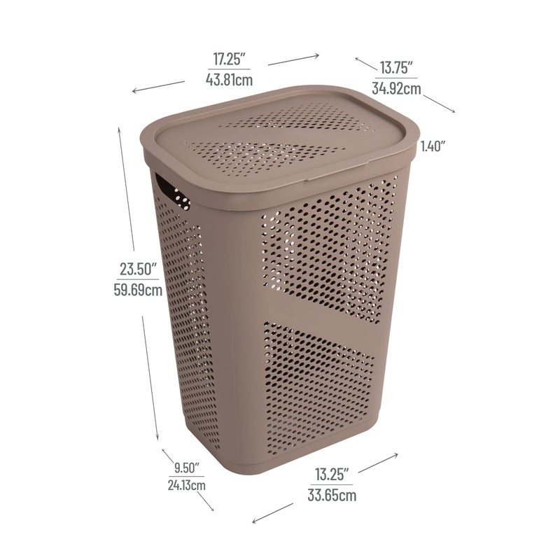Mind Reader 60L Slim Laundry Hamper, Clothes Basket, Lid, Ventilated, Plastic, Set of 2, Tan - Image 3
