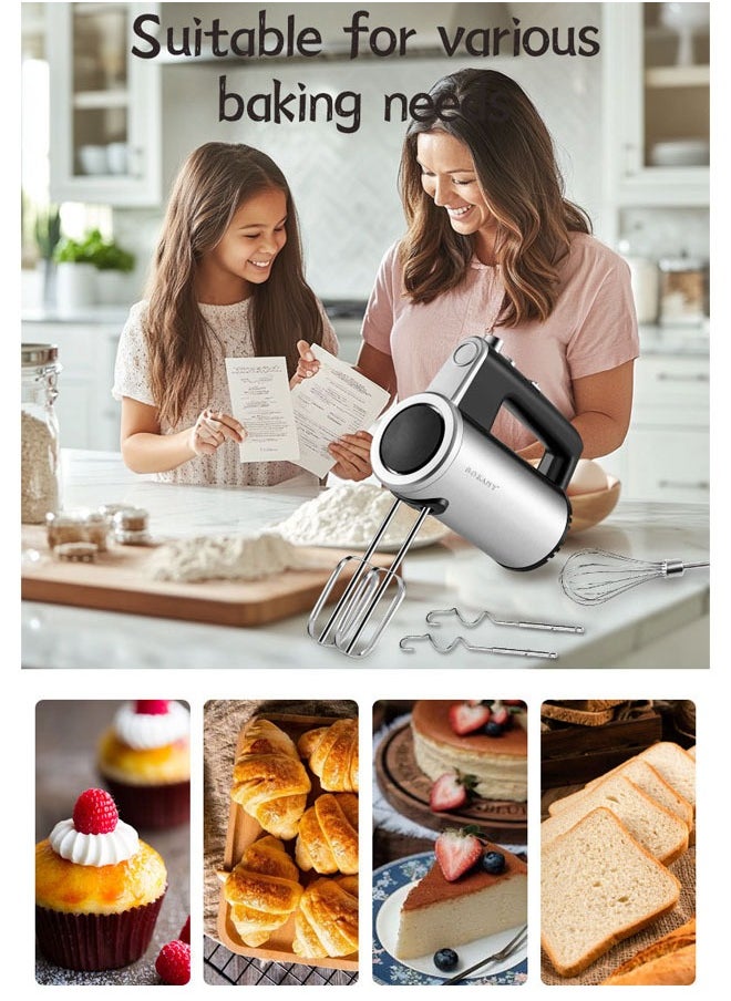 5-Speed Hand Mixers with Turbo Button,3 IN 1 Electric Whisk Includes Egg Whisk,Beaters and Dough Hooks,800W,SK-02017